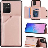 Voor Samsung Galaxy M80s & A91 Skin Feel PU + TPU + PC Achterkant Schokbestendig hoesje met kaartsleuven & houder & fotolijst (roségoud)