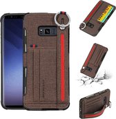 Voor Galaxy S8 + stoffen textuur + TPU schokbestendige beschermhoes met metalen ring en houder & kaartsleuven en ophangriem (koffie)