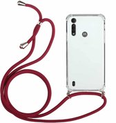 Voor Motorola Moto E6s Four-Corner Anti-Fall transparante TPU beschermhoes met lanyard (rood)