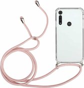 Voor Motorola Moto G8 Play Four-Corner Anti-Fall transparante TPU beschermhoes met lanyard (roze)