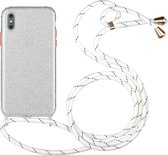 Glitterpoeder schokbestendig TPU beschermhoes met lanyard voor iPhone XS / X (zilver)