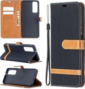 Voor Huawei P smart 2021 / Y7a Lite Kleuraanpassing Denim Textuur Horizontale Flip Leren Case met Houder & Kaartsleuven & Portemonnee & Lanyard (Zwart)