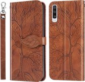 Voor Samsung Galaxy A50 Life of Tree Embossing Pattern Horizontale Flip lederen tas met houder & kaartsleuf & portemonnee & fotolijst & lanyard (bruin)