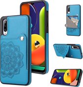 Voor Samsung Galaxy A70 reliëfpatroon PU + TPU beschermhoes met houder & portemonnee & kaartsleuven (blauw)