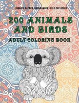 200 Animals and Birds - Adult Coloring Book - Giraffe, Alpaca, Salamander, Wild cat, other
