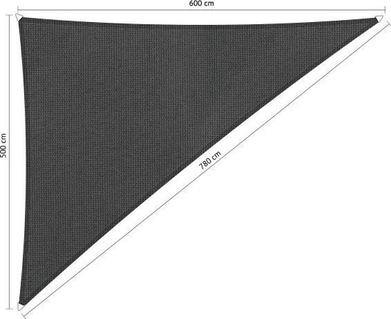 Shadow Comfort® Driehoek 90° schaduwdoek - UV Bestendig - Zonnedoek - 500 x 600 x 780 CM - Carbon Black