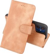 Handmade Leer Hoesje - Wallet Cases Portemonnee - Lederen Telefoonhoesje - iPhone 12 Mini - Zand Bruin