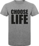 T-Shirt - Casual T-Shirt - Fun T-Shirt - Fun Tekst - Leven - Statement - Mood - CHOOSE LIFE - Sport Grey - Maat S