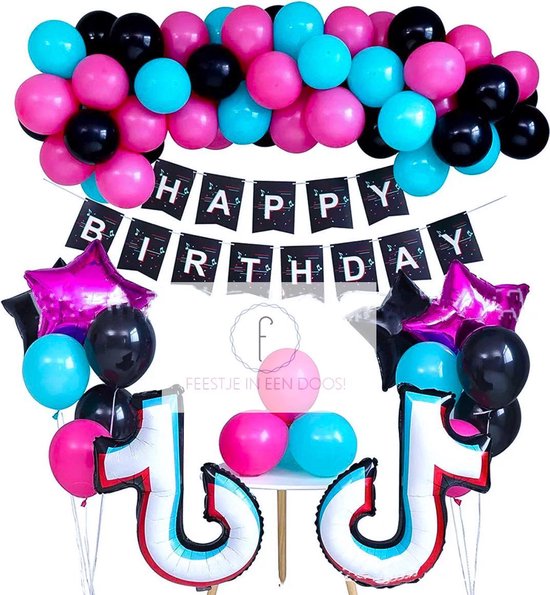 TikTok verjaardag thema - decoratie feestpakket - roze blauw zwart | bol.com