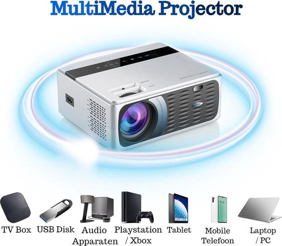 Multimedia Projector® - LED Mini Beamer -  Full HD 1080P - WiFi - 8000 Lux - 200