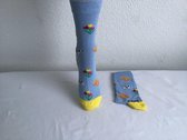 Koe print sokken - 1 Paar katoenen sokken - Vrolijke sokken - Kleur licht blauw - Maat 36-41