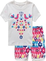 Kinderpyjama vogel wit met korte bedrukte bloemen broek - 116