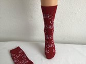 Fiets sokken - Fiets print sokken - Leuke sokken - Vrolijke sokken - Kleur Bordeauxrood - Maat 36-41