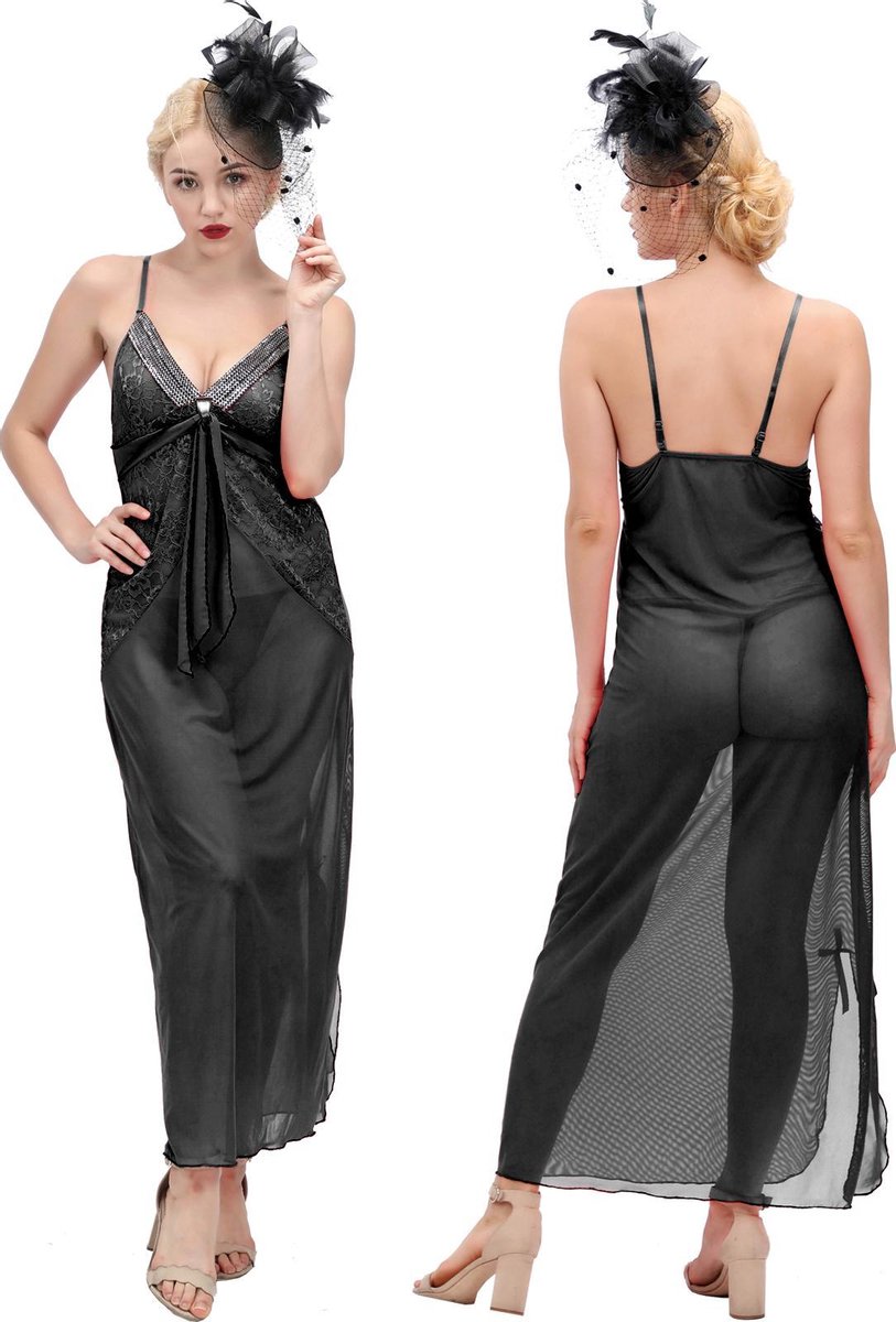 Goedkoopste Zwarte Nachtjapon met string (2331