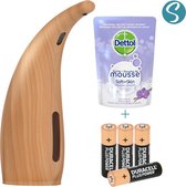 Urban Wood Comfort - Automatische zeepdispenser - Met Dettol Vanille & Orchidee Zeep - Met batterijen -  No touch - Eikenhout - Zeepdispenser met sensor - 300ml - Zeeppompje