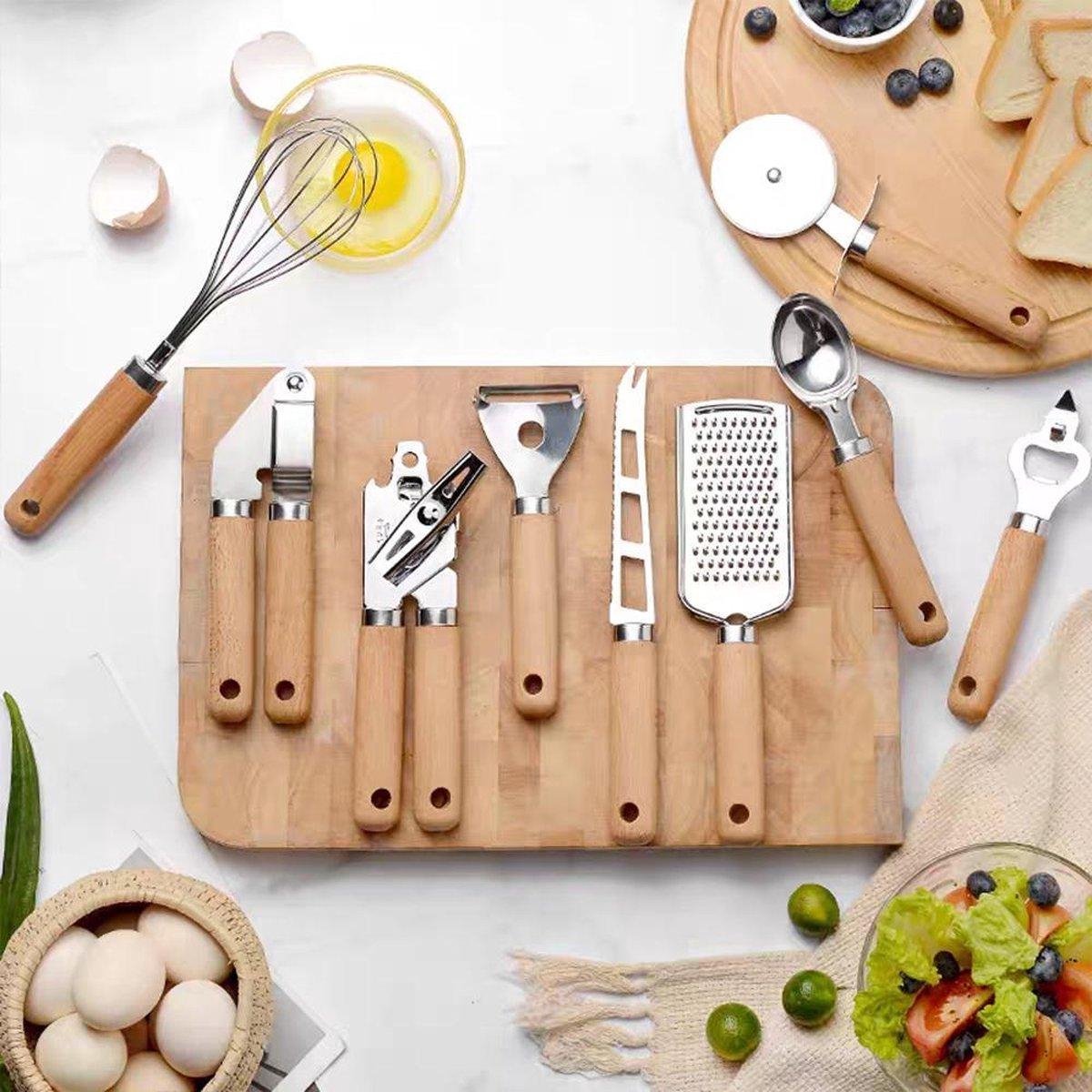 Ausemo 7 Stks Keukengerei Set Pizza Cutter Blikopener Dunschiller Whisk