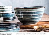 Fil servies© - fruit - salade - chips - stokbrood - schalen set - 3 stuks - 16.8 cm  - Blauw/groen met streep