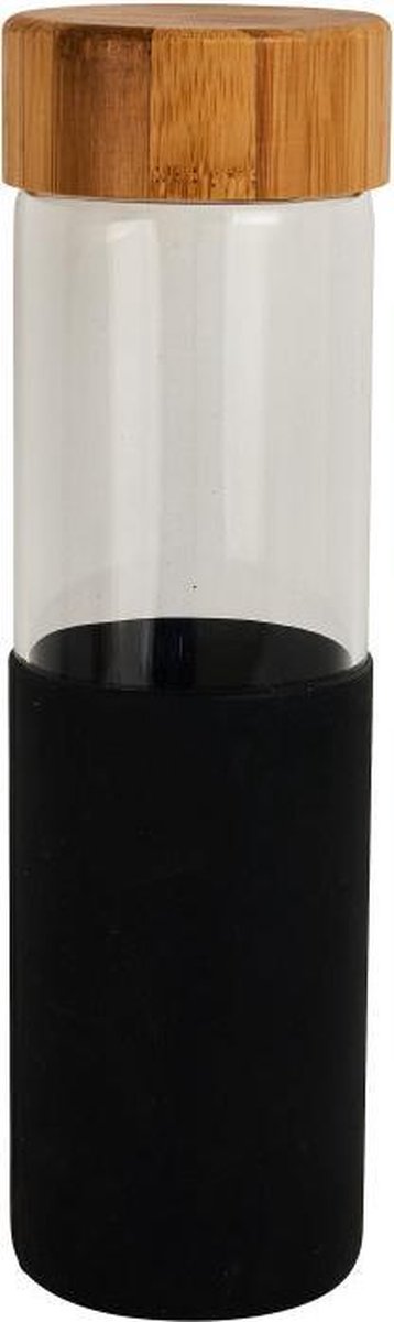 Gepersonaliseerde drink fles met uw eigen tekst of naam - Zwart - Bamboe dop - Ook eigen ontwerp is mogelijk