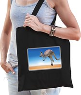 Dieren tasje met kangoeroes foto - zwart - voor volwassenen - Australische dieren/ kangoeroe cadeau tas