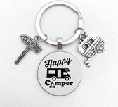 Akyol® Happy camper Sleutelhanger | Camper | Kampeerders | Leuke kado voor iemand die van kamperen houd | 2,5 x 2,5 CM