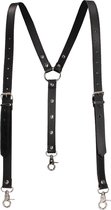 Men's Suspenders - Premium Split Leather - Black - One Size - Bondage Toys