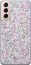 Samsung Galaxy S21 siliconen hoesje - Paarse bloemen - Soft Case Telefoonhoesje - Paars - Bloemen