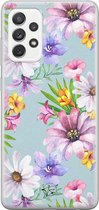 Samsung Galaxy A72 siliconen hoesje - Mint bloemen - Soft Case Telefoonhoesje - Multi - Print
