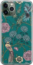 iPhone 11 Pro hoesje - Vogels Japanse bloemen - Soft Case Telefoonhoesje - Bloemen - Blauw
