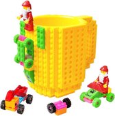 Build on Brick Mug - geel - 350 ml - bouw je eigen mok met bouwsteentjes - BPA vrije drinkbeker cadeau voor kinderen of volwassenen - koffie thee limonade of andere dranken - penne