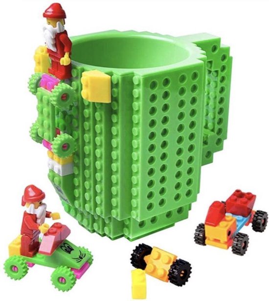 TDR - Lego Mok/ Build on Brick Mug - groen - 350 ml - bouw je eigen mok met bouwsteentjes - BPA vrije drinkbeker cadeau voor kinderen of volwassenen - koffie thee limonade of andere dranken - pennenbeker - creatief accessoire voor op bureau