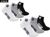New York Yankees - 6-Pack Quarter Socks - Sokken - 35 - 38 - Grijs/Wit/Zwart