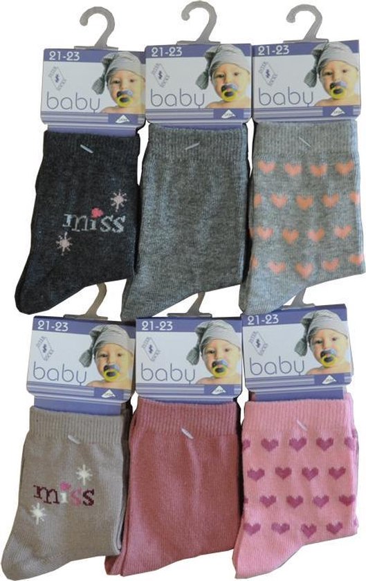 Baby sokjes Miss - maat 19/20 - 12 paar - 90% KATOEN - Zonder naad aan de teen