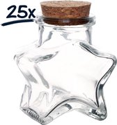 25x glazen potje ster in glas met kurk | (6x6.8x4)cm | bewaarpotjes | voorraadpotje | parfum | decoratie | hobby | knutsel | bruidsuiker - doopsuiker - suikerbonen - dragees - bloemen - thee - kruiden - specerijen