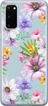 Samsung Galaxy S20 siliconen hoesje - Mint bloemen - Soft Case Telefoonhoesje - Blauw - Bloemen