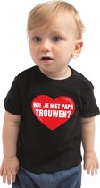 Wil je met papa trouwen huwelijksaanzoek t-shirt zwart voor babys 74 (5-9 maanden)