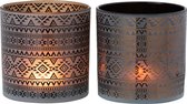 J-Line Windlicht Geometrisch Glas Bruin/Zwart Medium Assortiment Van 2