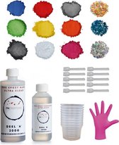 PNCreations Epoxy Hars Voordeelkit | Ultra Clear Giethars | 17 Delige Set | 9 Mica Kleurpigmenten |Opvulmateriaal |Mengbekers | Beschermhandschoenen| Herbruikbare Mengspatels | Starterset