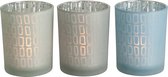 J-Line Windlicht Rechthoek Glas Grijs/Lichtblauw Medium Assortiment Van 3