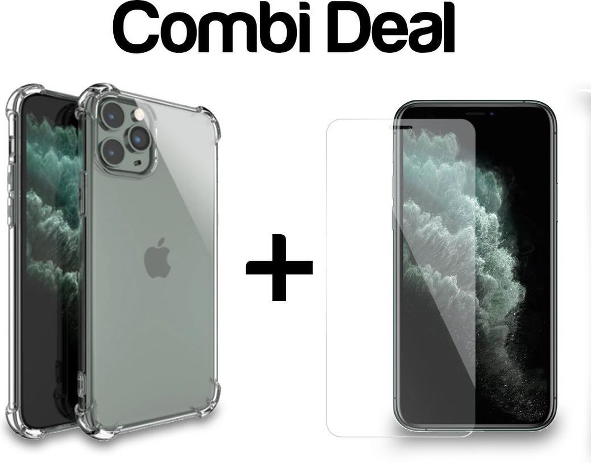 iPhone 11 Pro | TPU Silicone Hoesje Bumper Case Transparant Shockproof + Tempered Glass Screenprotector | Smartphonica geschikt voor iPhone 11 Pro