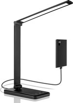 LED Bureaulamp - Zwart -Soft aan en Soft uit - auto-off timer - ingebouwd Lithium accu -met USB Oplaadpoort