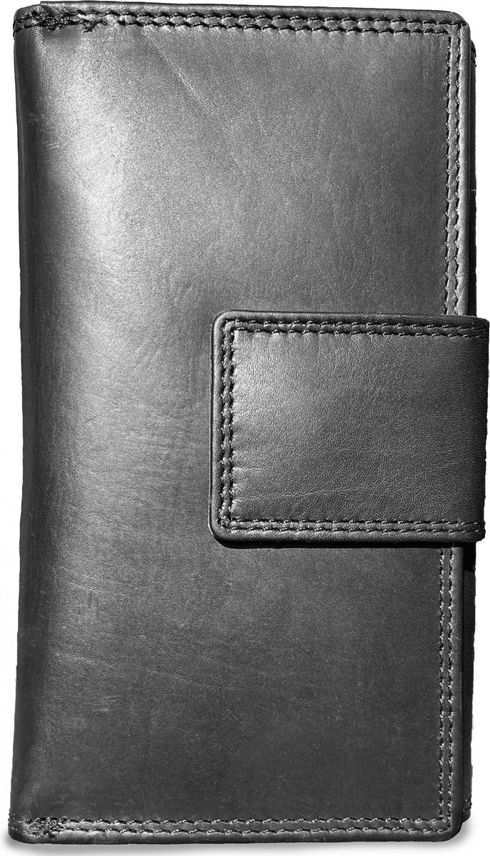 Lundholm leren portemonnee dames leer zwart overslag model - RFID anti-skim bescherming - portefeuille dames luxe - cadeau voor vrouw - vrouwen cadeautjes