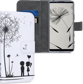 kwmobile telefoonhoesje voor Sony Xperia 5 II - Hoesje met pasjeshouder in zwart / wit - Paardenbloemen Liefde design