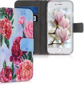 kwmobile telefoonhoesje voor Apple iPhone 6 / 6S - Hoesje met pasjeshouder in paars / poederroze / lichtblauw - Bloemen Mix Pioenrozen design