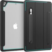 Apple iPad 10.2 2019 / 2020 / 2021 Hoes - Tri-Fold Book Case met Transparante Back Cover en Pencil Houder - Licht Blauw/Zwart