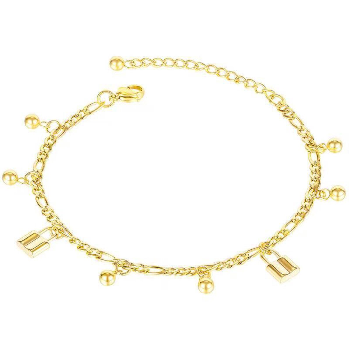 Amodi® Jewellery - Slotjes Beads Armband - Slot - Slotje - Verstelbaar - Goudkleurig - Amodi