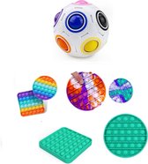 7 stuks - Fidget Toys Pakket - Fidget Bal Puzzel + 6 Fidget Pop It (waarvan 2 Glow In The Dark)