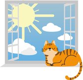 Muursticker kat voor raam dag 100x90cm