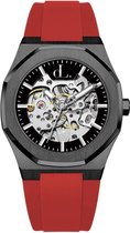 DL® Milano Skeleton Horloges Unisex Skeleton Herenhorloge Jongens Heren Watch Horloge – Stalen Band – Automatisch Watchwinder - Automatic Horloges – Waterafstotend – Cadeau Giftbox – Zwart - 