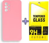 Samsung Galaxy A32 4G Hoesje Roze & Glazen Screenprotector - Siliconen Back Cover