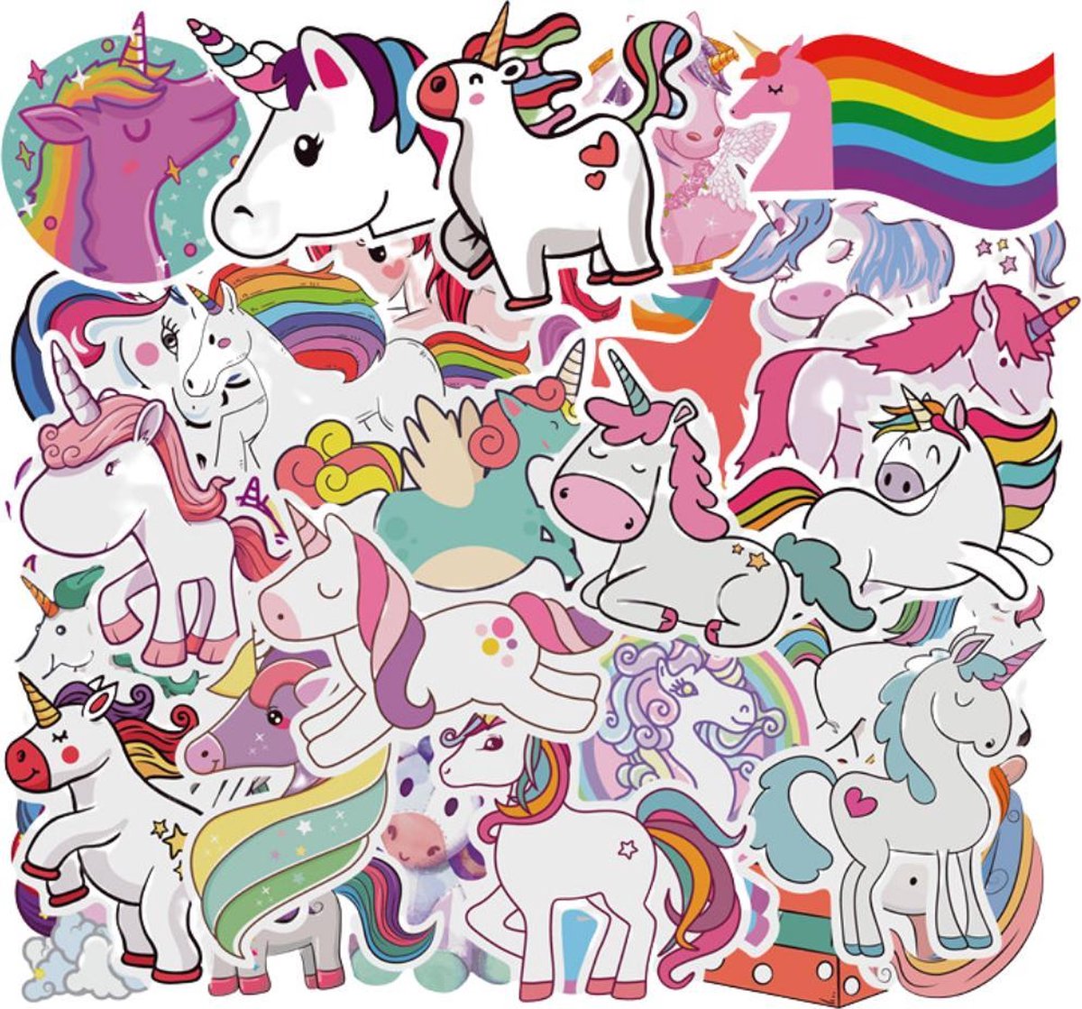 Winkrs - Eenhoorn Sticker mix - Stickers 5x7CM - pakket 50 stuks - Stickers voor kinderen/meisjes